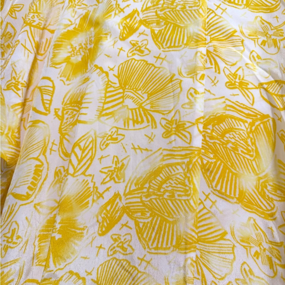 Anthropologie Lilka Nadyia Printed Caftan XS | Yellow Semi Sheer Beach Cover Up - Picture 12 of 15